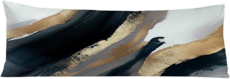 Exqcom Black and Gold Abstract Body Pillow Covers 20x54, Mid Century Modern Black Gold and White Long Body Pillow Case Cover with Hidden Zipper for Women Men Adults Kids Girls Boys - Image 1